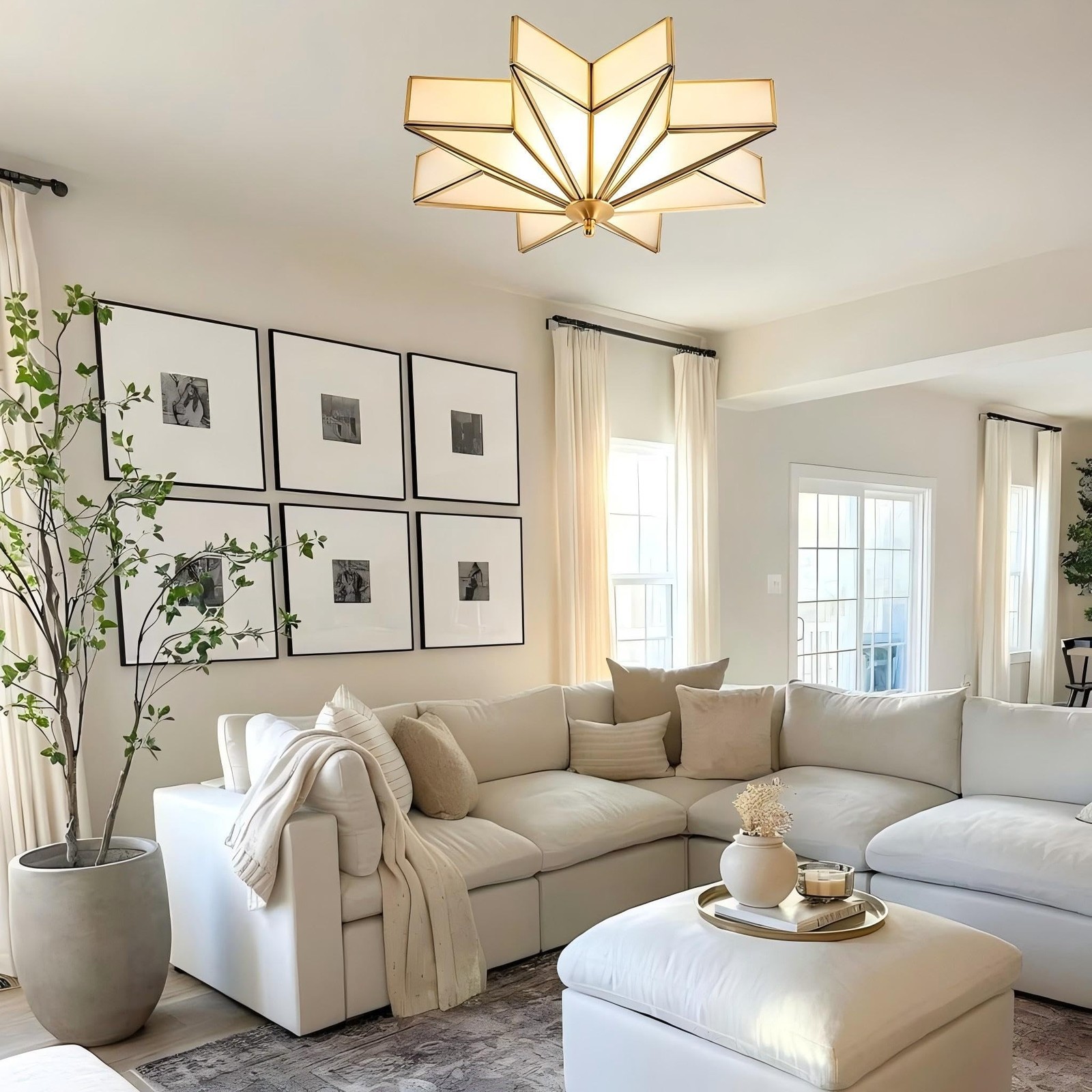 LIGHTLAND 19.7 Inch Flush Mount Star Ceiling Light, 4 Lights Brass ...