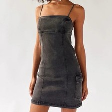 Urban Outfitters Medium Black Denim Mini Whitney Dress