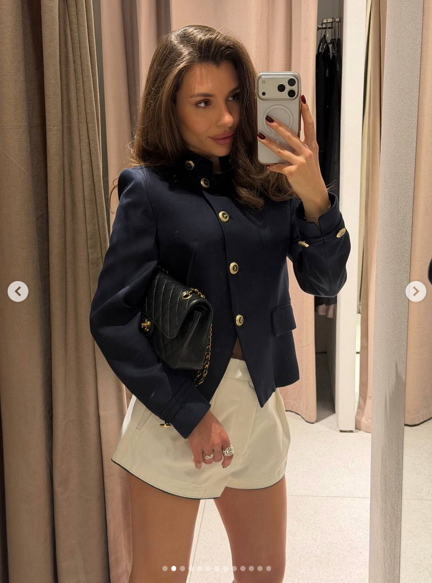 ZARA NEW WOMAN GOLD BUTTON FITTED BLAZER JACKET NAVY BLUE XS-XL