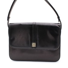 GIVENCHY Borsa a tracolla in pelle nera con logo e patta hardware oro stile...