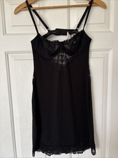 Victoria's Secret Slip Shapewear Lingerie Dress Black Lace Trim Modal Small S