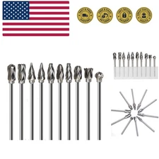Aluminum Cutting Bits Carbide Burr Set-10 Pieces With 3mm1/8 inch Shank Dia a...