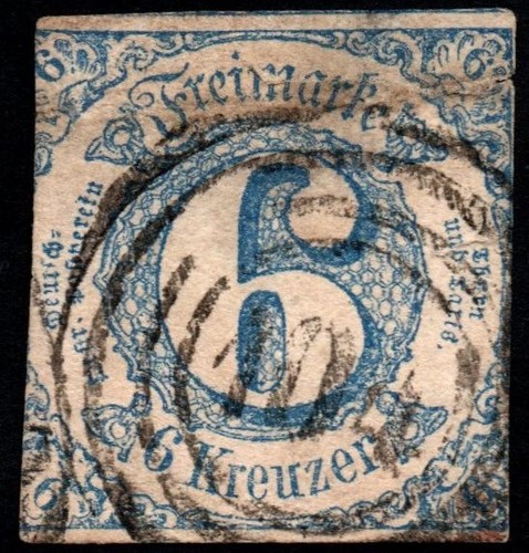 GERMANY Thurn und Taxis 1862 -43- Used 6 Blue White Paper Kreuzer #S#DR1