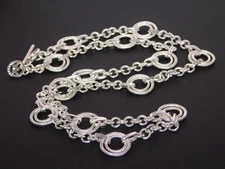Vintage TRIFARI Silver Tone Double Circle Chain Toggle Clasp Necklace