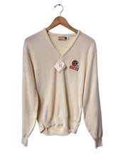 VTG 80s Logo 7 San Francisco 49ers Cream Sweater Mens L NFL Made in USA NWT