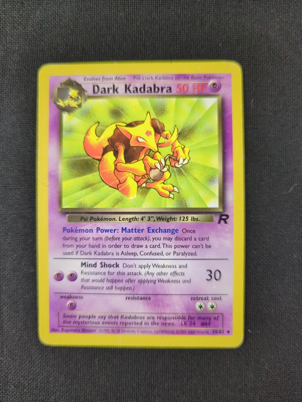 Dark Kadabra 39/82 Team Rocket Pokemon Card Near Mint