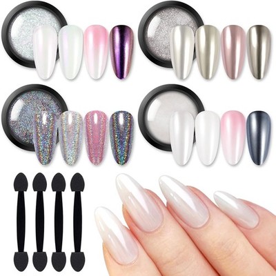 BORN PRETTY Chrome Nail Powder,White Pearl Metallic Mirror A-nail powder set 