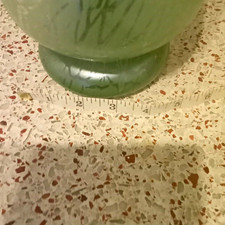 Unmarked Green Crackle Glass Vase Scalloped Rim Decorative 8 in Tall 4 in Wide