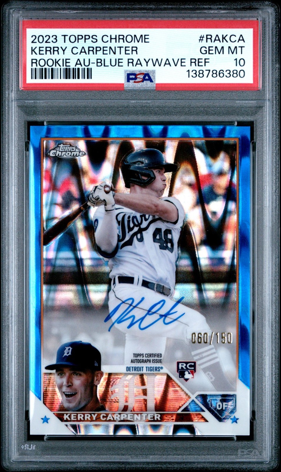 2023 Topps Chrome Kerry Carpenter Auto RC Blue Raywave #/150 PSA 10 GEM MINT