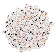 200 Pcs 4x7mm Acrylic Round White Letter Beads with Letter C
