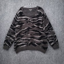 Barefoot Dreams Sweater Women 2X Plus Gray Seaside Crew Neck CozyChic Camouflage