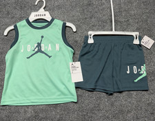 Air Jordan Boys Size 4 2-Piece Mesh Tank Top  Shorts Set Green/Blue Jumpman