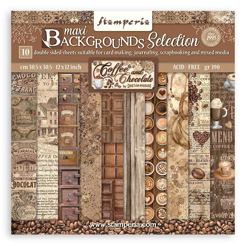 STAMPERIA INTL Stamperia Maxi Backgrounds Double-Sided Paper Pad 12"X12"-Coffee And Chocolate,