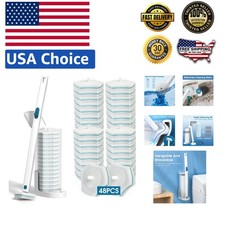 Ergonomic Disposable Toilet Brush Set with 48 Refills for Multi-Surface Cleaning
