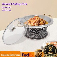 Buffet Chafing Dish Round Chafing Dish w/ Glass Lid  Holder Stainless Steel USA