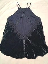 NWOT Cami NYC Size S Velvet Lace Button Halter Top Part Silk Dark Blue High Neck