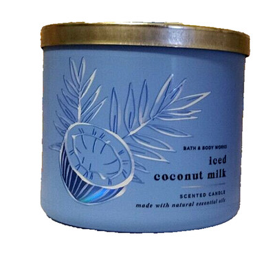 ICED COCONUT MILK CANDLE LARGE 14.5 OZ 3 WICK BATH BODY WORKS FRENCH BLUE TROPIC