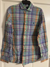 Ralph Lauren Dress Shirt Men's Easy Care 100% Cotton Stretch Slim Fit. Large