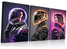 3 Pcs Race Car Driver Wall Art Cool Racing Decor Canvas Prints Sports Painting