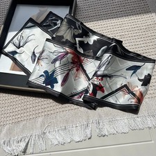 Double Side 100 Silk Long Scarf Women Black White Flowers Neckerchief 150 15cm