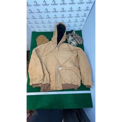 Carhartt J140BRN Duck Active Jacket Mens XL Brown Quilted Flannel Lined Hooded