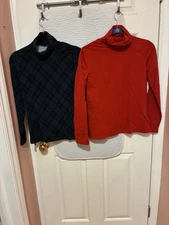 Lands End Turtlenecks M/P Red And Black Watch