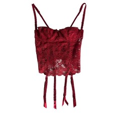 Vintage Red Floral Lace Bustier Garter Corset Top Underwire Size 36C Whimsygoth