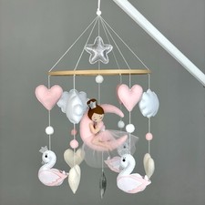 Ballerina baby mobile girl for crib Swan nursery pink Ballet felt hanging mobile