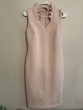 Calvin Klein Size 4 Pink Scuba Sheath Dress Ruffle Collar Sleeveless