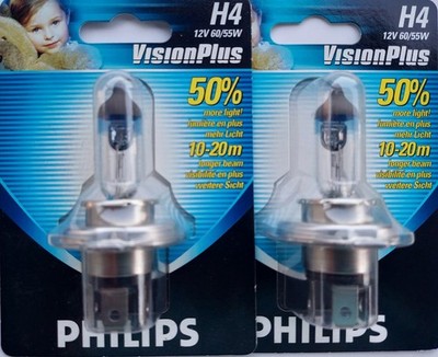 2 Stück Philips H4 VisionPlus MADE IN GERMANY=TOP QUALITÄT 12V60/55W 20m weiter 