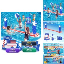 Aotiooy 4th of July Pool Toys 2-in-1 Inflatable Volleyball Net Basketball Hoop