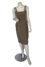DOLCE & GABBANA FITTED DRESS, SIDE POCKETS, PENCIL SKIRT, KHAKI/TAUPE, SIZE 38