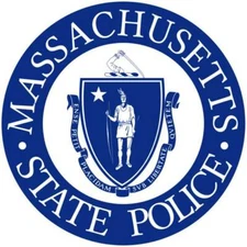 2 Inch Non-Reflective Massachusetts State Police Blue On White Vinyl Sticker