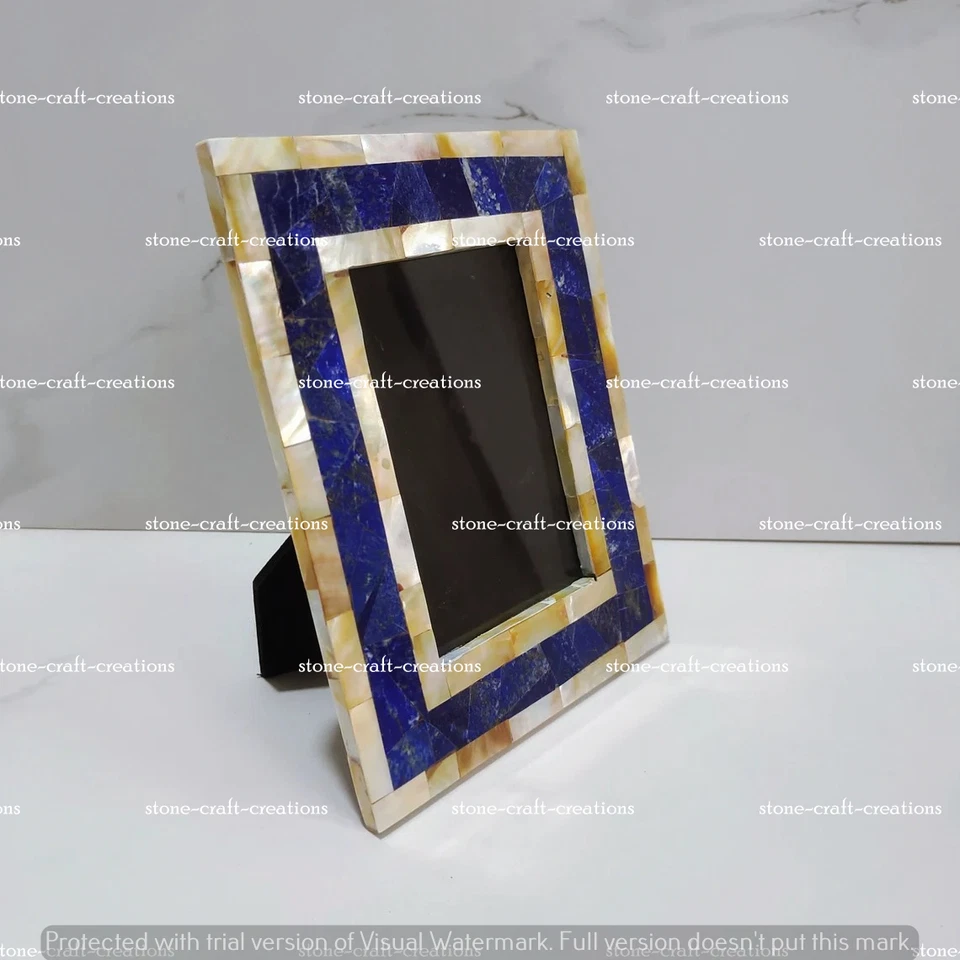 Marco de fotos de lapislázuli y madreperla/marco de fotos de piedras preciosas naturales Foto 4 de 4