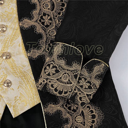 Medieval Mens Vintage Jacquard Jacke Gothic Coat Uniform Cosplay Costume Tuxedo - Picture 11 of 28