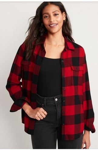 OLD NAVY XXL TALL Flannel Shirt "The Boyfriend Shirt" Long  Button Up Red Plaid - Foto 1 di 8