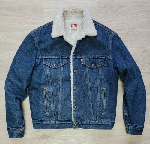 Vintage LEVI'S Sherpa Lined Denim Jeans Trucker Jacke Gr. 42 R San Francisco USA