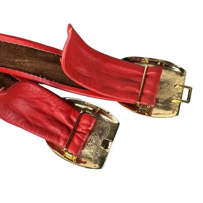Vintage 90s Revcor Red Leather Gold Metal Buckle Belt Medium  display picture 1
