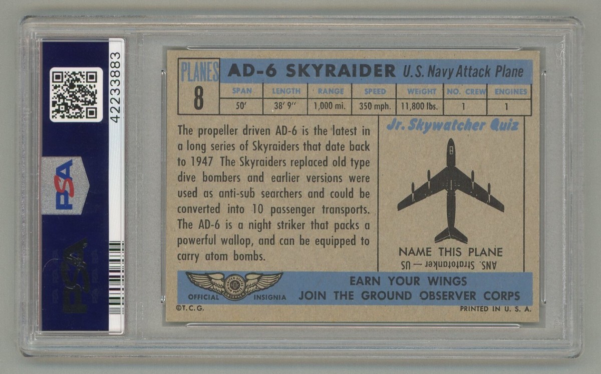 1957 Topps Planes (Blue Backs) #8 AD-6 Skyraider PSA 7 NM