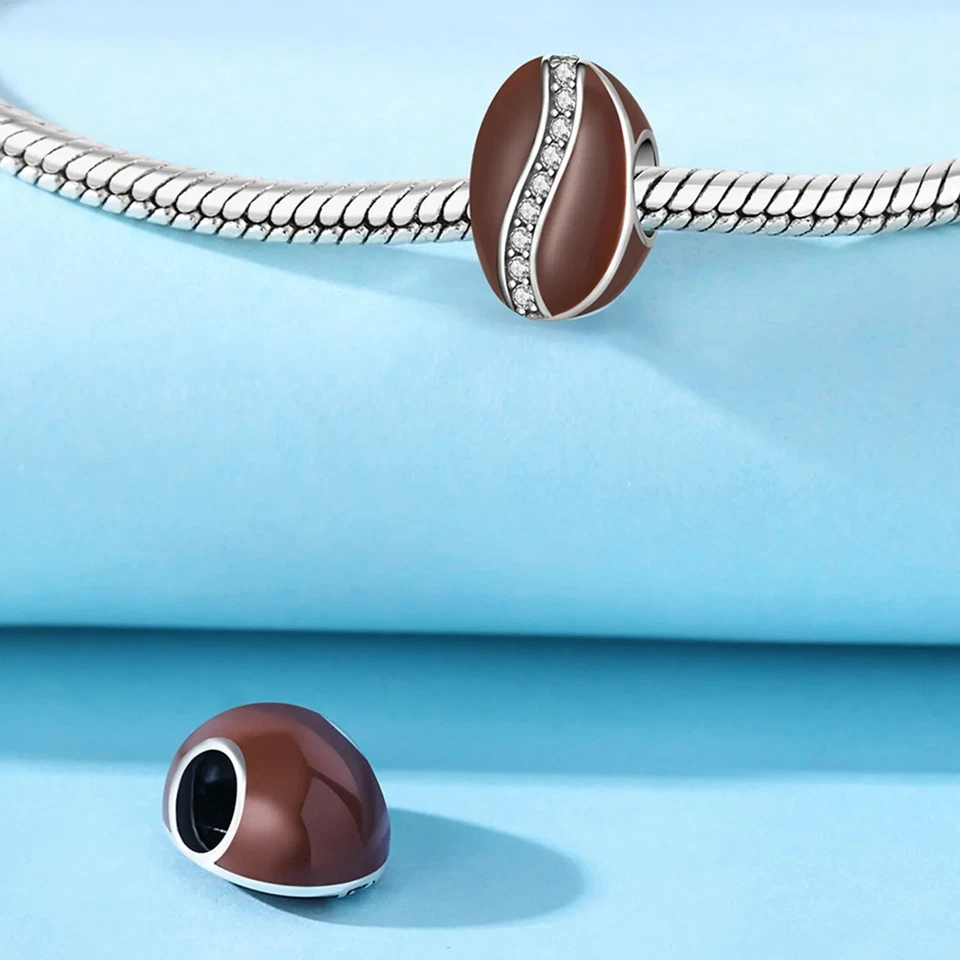 Dije de plata de ley 925 con grano de café para pulsera Foto 2 de 4