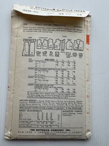 9546 Vintage Butterick Schnittmuster Misses 60er Jahre Rock Überbluse Jacke Gr. 14 - Bild 2 von 3