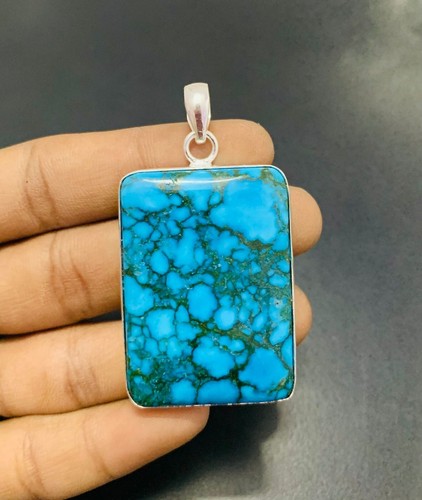 Ciondolo turchese pietra preziosa argento sterling 925 fatto a mano gioiello regalo per moglie - Foto 2 di 3