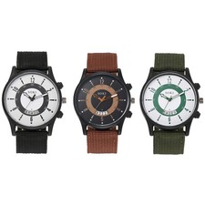 Mens Sports Simple Round Watch Arabic Numerals Dial Nylon Date Quartz Wristwatch
