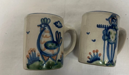 lot 2 M A Hadley coffee mug chicken & farmer 4"