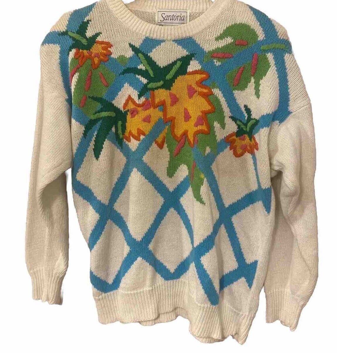 Vtg Santoria Knit Sweater Womens Sz M 1992 White … - image 4