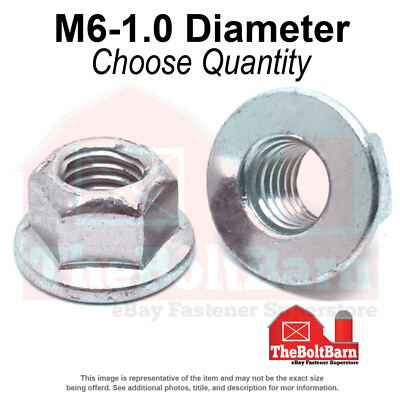 M6-1.0 Class 10 Hex Flange Top Lock Nuts Zinc Clear Coarse Thread (Pick Qty)
