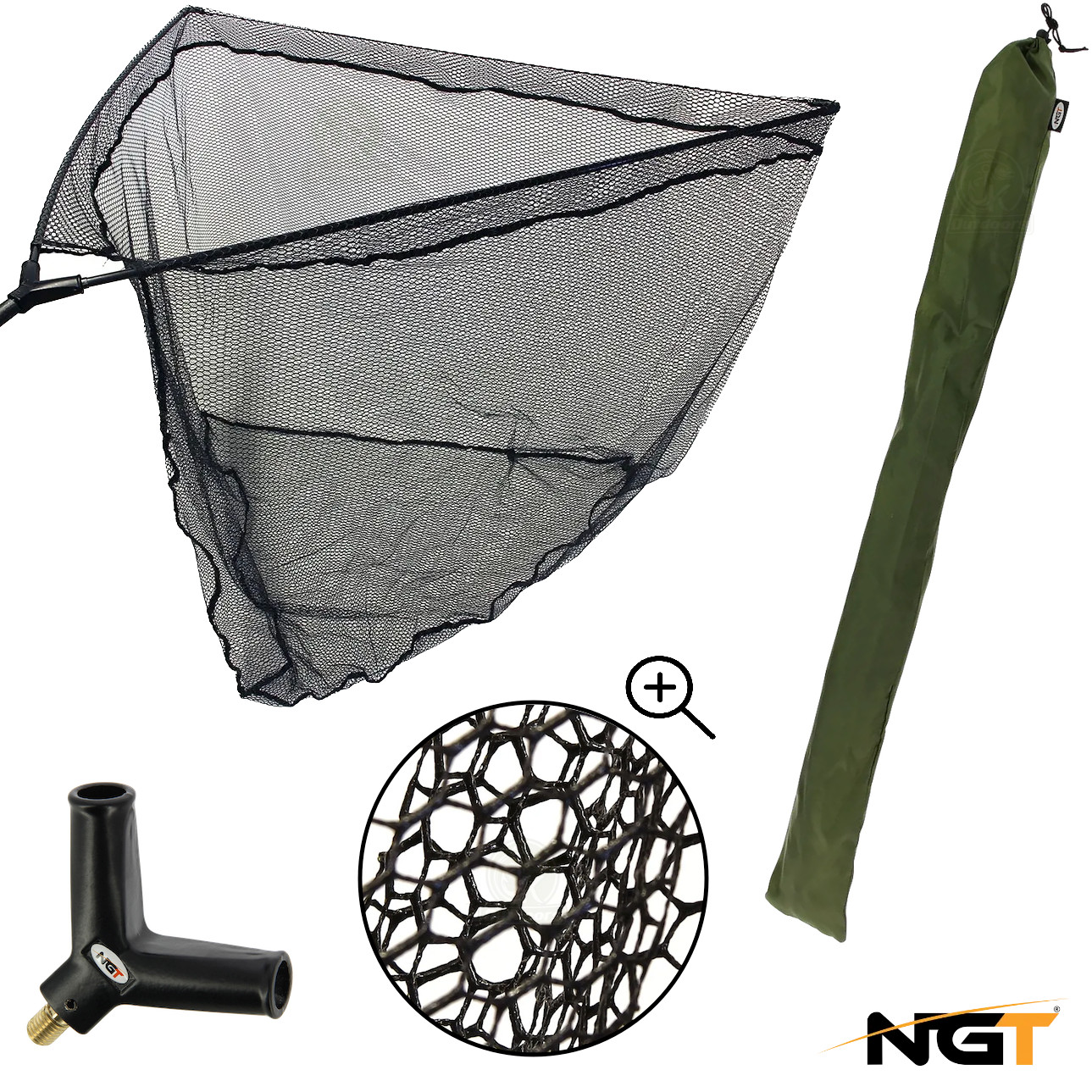 NGT 42"" Inch Rubber Landing Net Carp Pike Fishing Rubberised Mesh Quick Dry Net