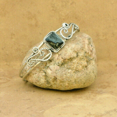 Semi-Precious Gem Stone Cuff Bracelet-Black Onyx - Hand-Made in Peru-Fair Trade