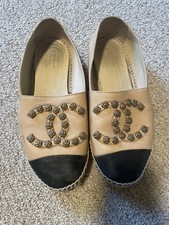 Used Chanel Lambskin Studded Camellia Espadrilles Sz38 fits 39 $1095