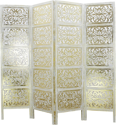 Room Divider Wood Screen - Rania Antique Gold - 4 Panel Folding 72 X 80 - Intric